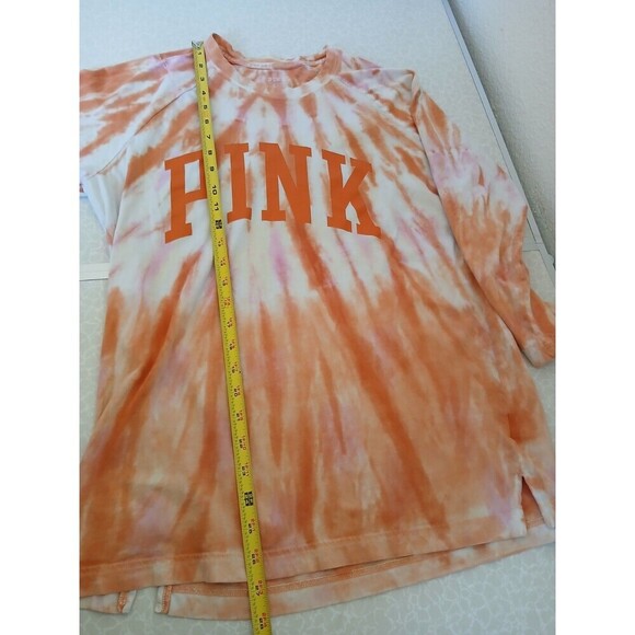 Victoria Secret "PINK" orange tie-dye t shirt 3/4 Sleeve Round Neck Medium Y2K - Picture 8 of 15